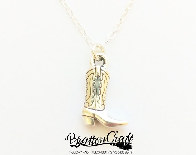 Silver Cowboy Boot Necklace - Western Boot Necklace - Cowgirl Boot Necklace - Fun Cowboy Boot Necklace - Cowboy Jewelry - Western Jewelry
