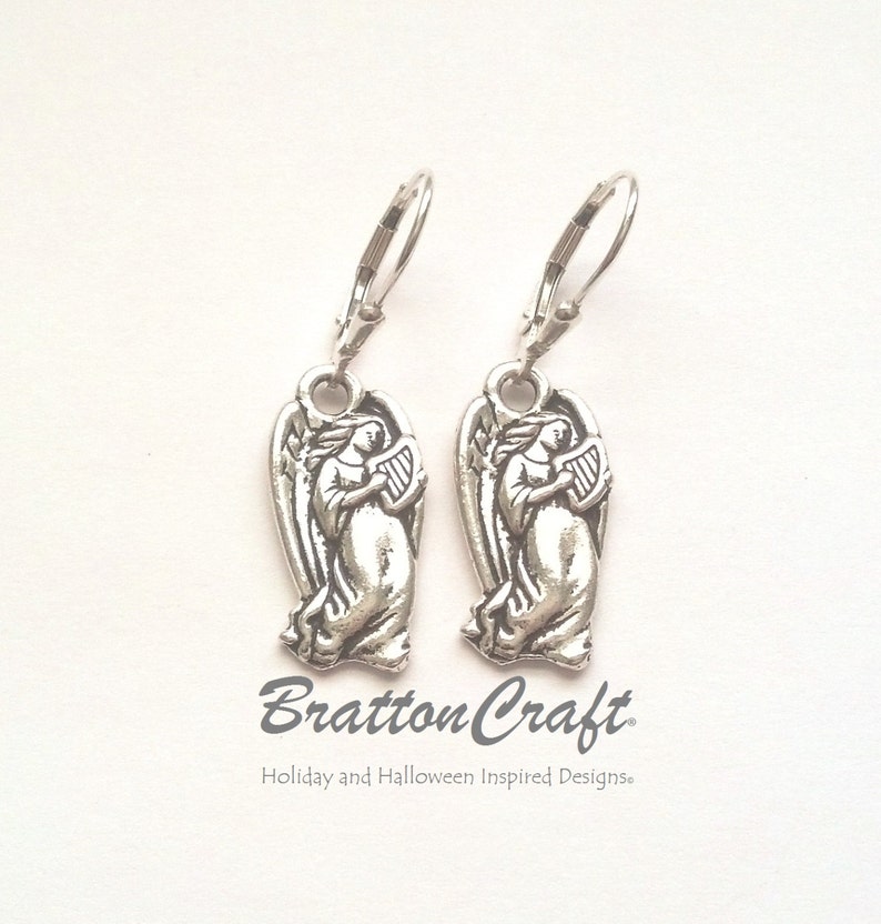 Silver Angel Earrings Easter Earrings Memorial Earrings Easter Jewelry Angel Jewelry Religious Jewelry image 1