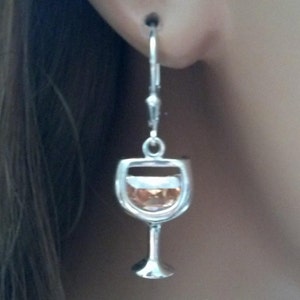 Weißwein Glas Ohrringe Weißwein Ohrringe Sterling Silber Weinglas Ohrringe Wein Ohrringe WeinLiebhaber Bild 3