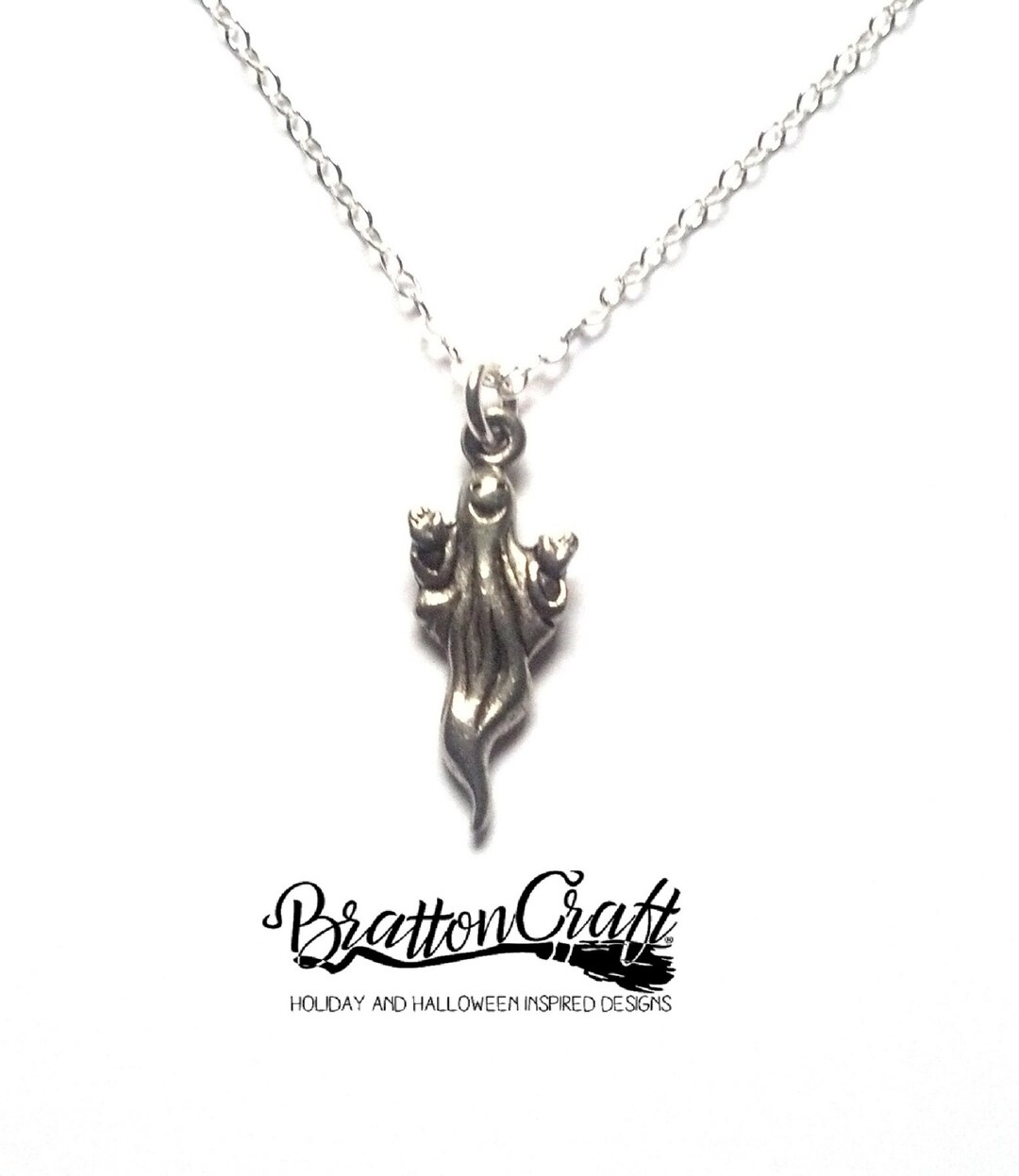 Silver Happy Ghost Necklace: Spooky Halloween Jewelry - Etsy