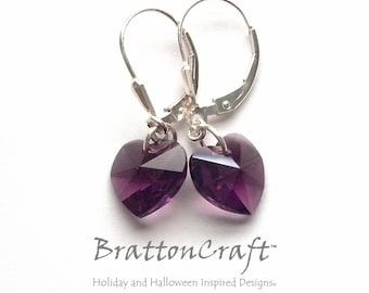 Amethyst Crystal Heart Earrings - Purple Crystal Heart Earrings - Valentine's Day - Valentine Earrings - Mother's Day