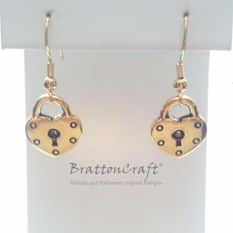 Gold Heart Lock Earrings Gold Lock Earrings Valentine Etsy