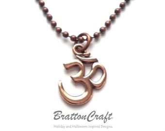 7/8 Inch Copper Om Necklace - Aum Necklace - Yoga Necklace - Spiritual Necklace - Mantra Necklace - Serenity Necklace