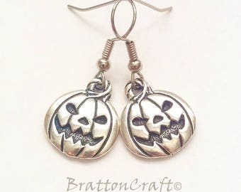 Silver Pumpkin Earrings - Fun Halloween Earrings - Jack O'Lantern Earrings - Fun Halloween Jewelry - Pumpkin Jewelry - Pumpkin Earrings