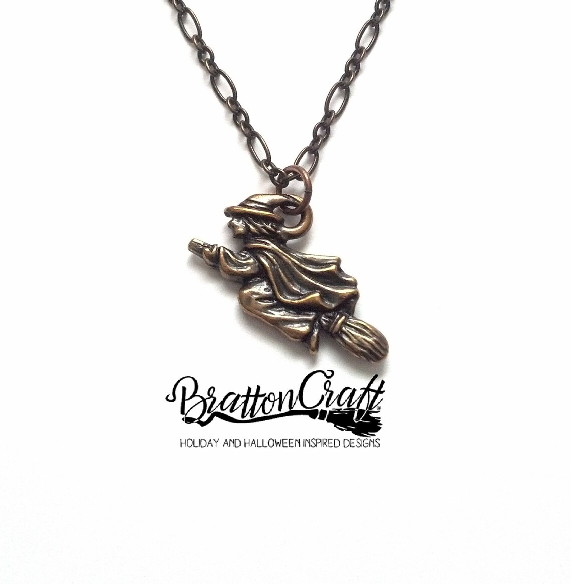 Dark Gold Flyng Witch Necklace Halloween Necklace Etsy