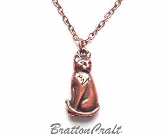 Copper Cat Necklace - Sitting Cat Necklace - Cat Charm Necklace - Cat Necklace - Cat Jewelry - Cat Lover