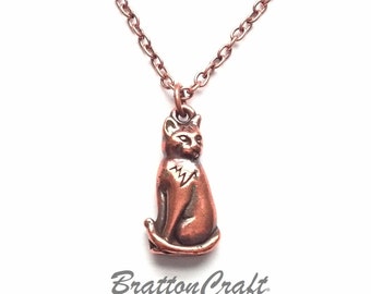 Copper Cat Necklace -  Sitting Cat Necklace - Cat Charm Necklace - Cat Necklace - Cat Jewelry - Cat Lover