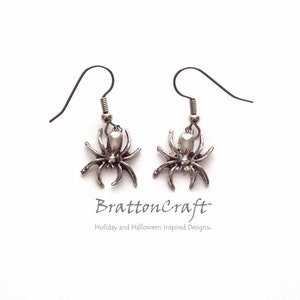 Silver Spider Charm Earrings - Halloween Earrings - Spider Earrings - Halloween Jewelry - Spider Jewelry