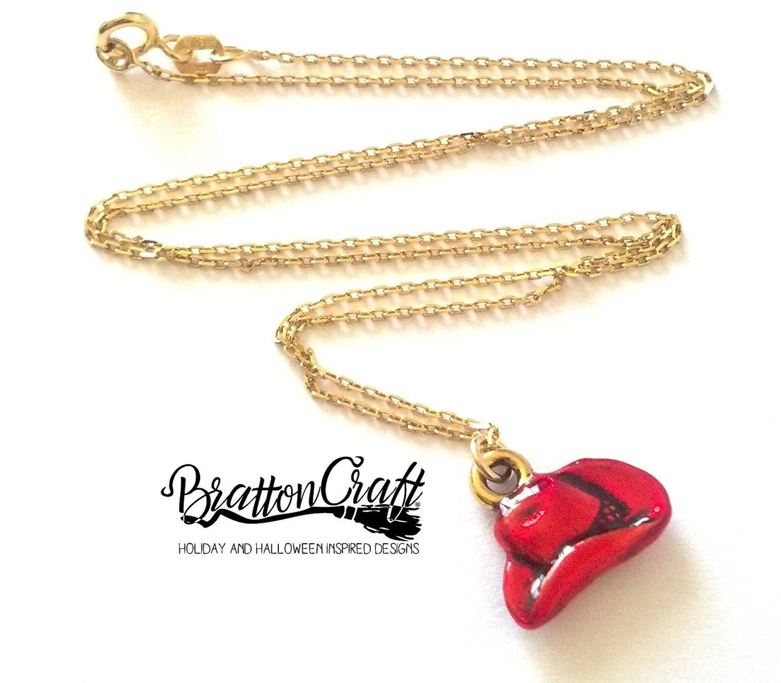 Red and Gold Cowboy Hat Necklace Western Hat Necklace Etsy