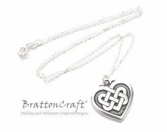 Silver Celtic Knot Heart Necklace: Pewter, Sterling Chain, Eternity Charm