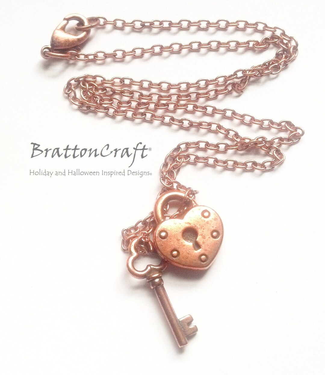 Copper Key and Heart Lock Necklace Key and Heart Lock Charm Necklace