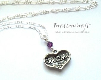 GRANDMA Heart Necklace - Silver Grandma Heart Necklace - Mother's Day Necklace - Grandma Heart Charm Necklace - Mother's Day