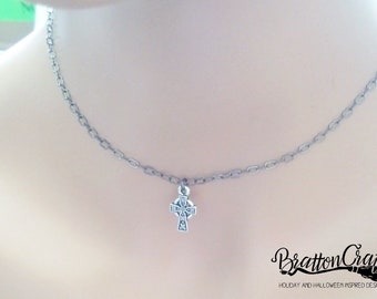 Celtic Cross Choker: Pewter Irish Necklace, 14 inch