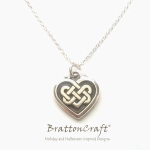 Silver Celtic Knot Heart Necklace:  Sterling Chain. Irish Jewelry