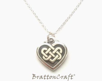 Silver Celtic Knot Heart Necklace:  Sterling Chain. Irish Jewelry