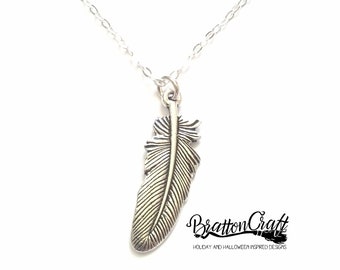 Silver Feather Necklace: Southwestern Boho Jewelry Sterling Silver Chain
