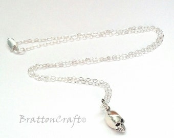 Sterling Silver Skull Necklace: Dainty Halloween Jewelry