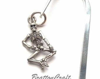 Silver Skeleton Bookmark - Halloween Bookmark - Skeleton Bookmark - Silver Plated Bookmark
