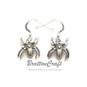 Silver Spider Earrings - Halloween Earrings - Spider Earrings - Halloween Jewelry - Spider Jewelry