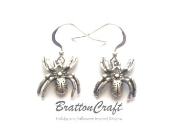 Silver Spider Earrings: Sterling Silver Halloween Jewelry