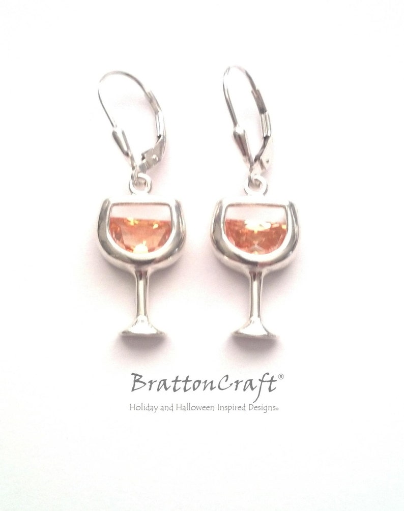 Weißwein Glas Ohrringe Weißwein Ohrringe Sterling Silber Weinglas Ohrringe Wein Ohrringe WeinLiebhaber Bild 4