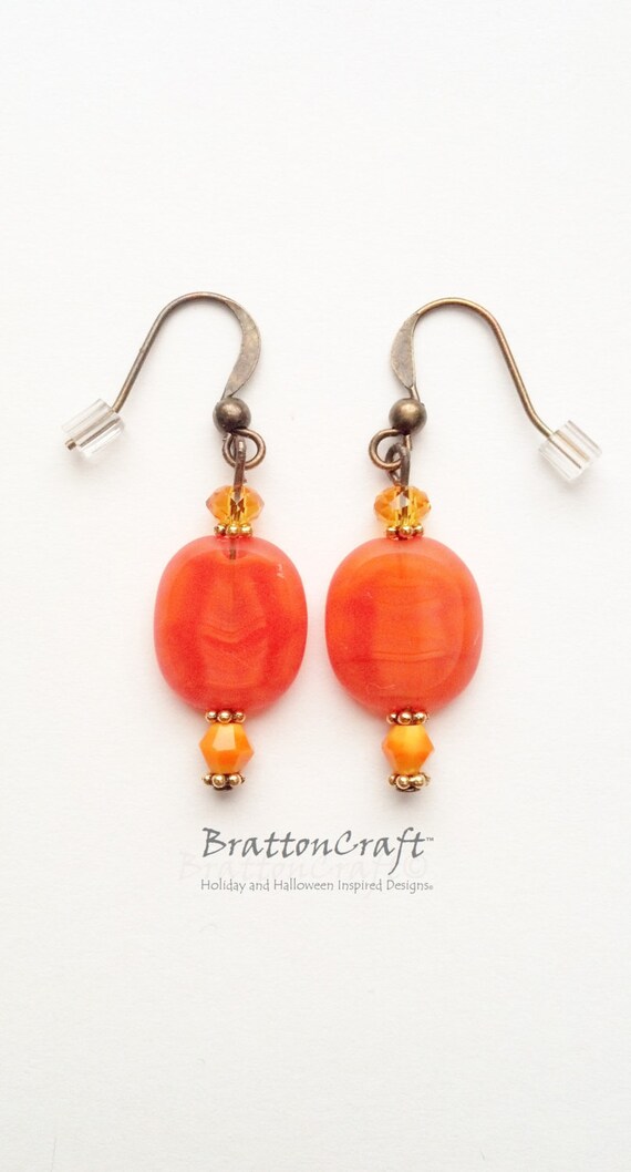 Orange Beaded Earrings Halloween Earrings Fall Earrings Etsy