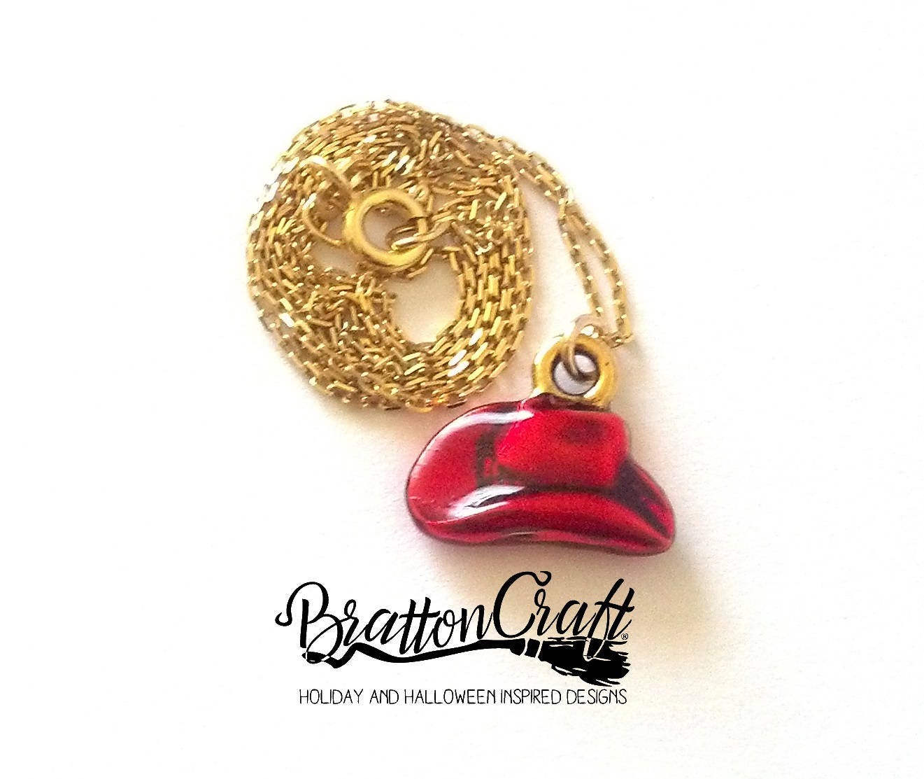 Red and Gold Cowboy Hat Necklace: Gold Western Jewelry - Etsy display picture 1