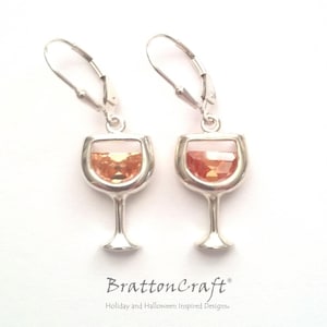 White Wine Glass Earrings - White Wine Earrings - Sterling Silver Wine Glass Earrings - Wine Earrings - Wine Lover