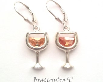 White Wine Glass Earrings - White Wine Earrings - Sterling Silver Wine Glass Earrings - Wine Earrings - Wine Lover