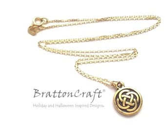 Gold Celtic Knot Circle Necklace: Irish Vermeil Jewelry