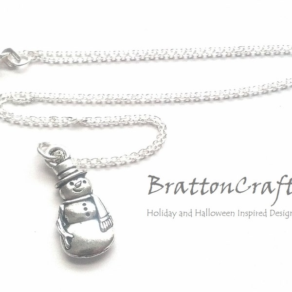 Silver Snowman Necklace - Silver Snowman Jewelry - Christmas Necklace - Christmas Jewelry - Holiday Jewelry - Holiday Necklace