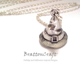 Silver Witch Hat Necklace - Witch Hat Necklace - Wizard Hat Necklace - Witch Necklace - Fun Halloween Necklace - Samhain