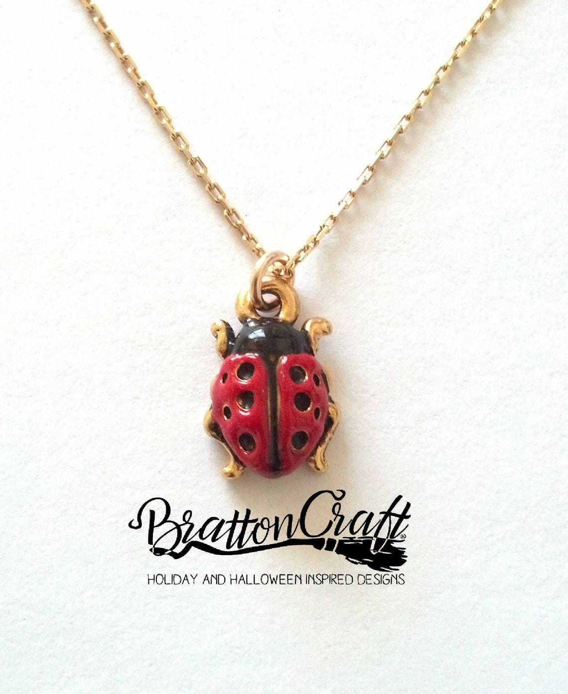 Hand Painted Red Ladybug Necklace Gold Ladybug Necklace Etsy
