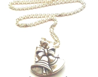Silver Bells Necklace: Pewter Holiday Charm, Sterling Silver Chain