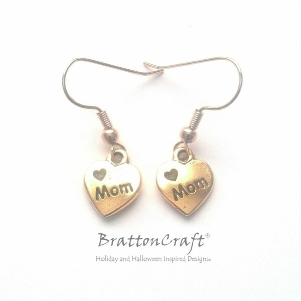 Gold Mother's Day Earrings - Gold Love Mom Heart Earrings - Valentine Earrings - XOXO Heart Earrings - Gold Heart Earrings