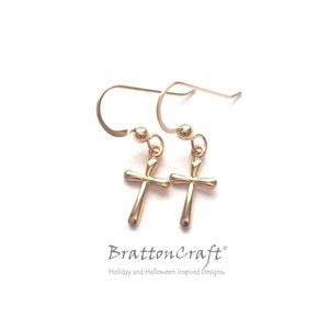 Gold Cross Earrings - Gold Easter Earrings - Gold Christian Earrings - Rounded Cross Earrings - Gold Cross Jewelry
