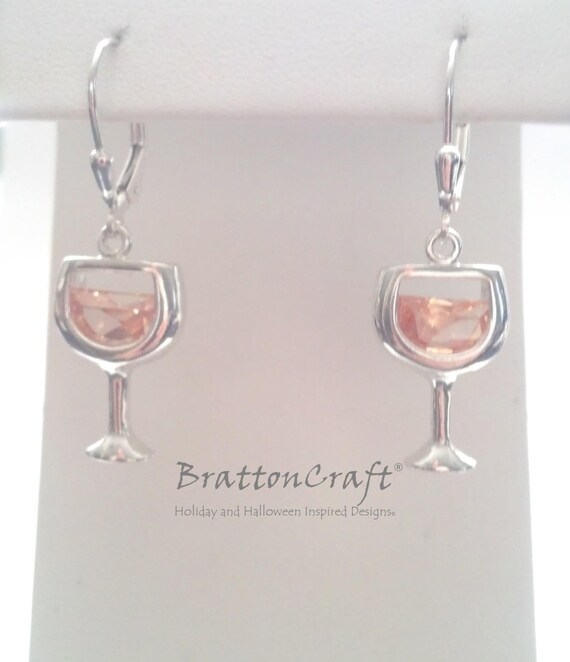 Sterling Silver Cubic Zirconia Glass Of White Wine Drop Dangle Earrings Sterling Silver Cubic Zirconia Glass Of White Wine Drop Dangle Earrings