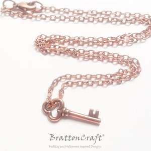 Antiqued Copper Key Necklace -  Copper Key Necklace - Key Charm Necklace - Copper Key Jewelry - Stocking Stuffer