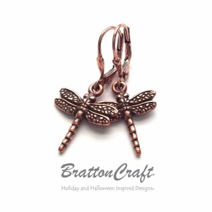 Copper Dragonfly Earrings - Dragonfly Earrings - Dragonfly Jewelry - Bug Jewelry - Insect Jewelry