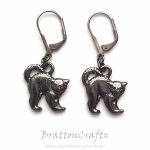 Pendientes de gato negro - Pendientes de Halloween - Joyas de Halloween - Pendientes de gato - Joyas de gato - Samhain