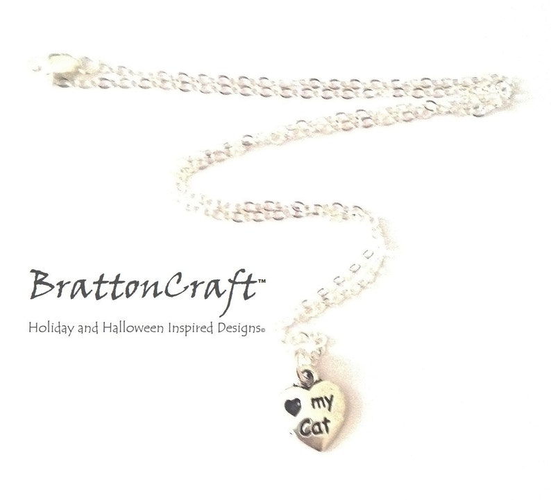 Love My Cat Heart Necklace Cat Heart Necklace Paw Necklace Heart Necklace Silver Heart Necklace Cat Necklace immagine 5