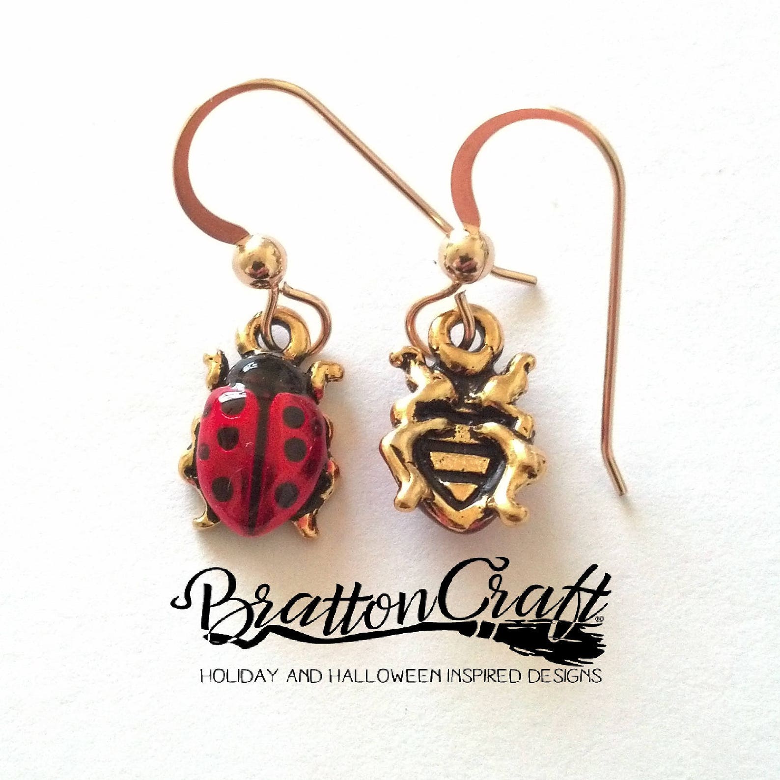 Hand Painted Red Ladybug Earrings Gold Ladybug Earrings Etsy