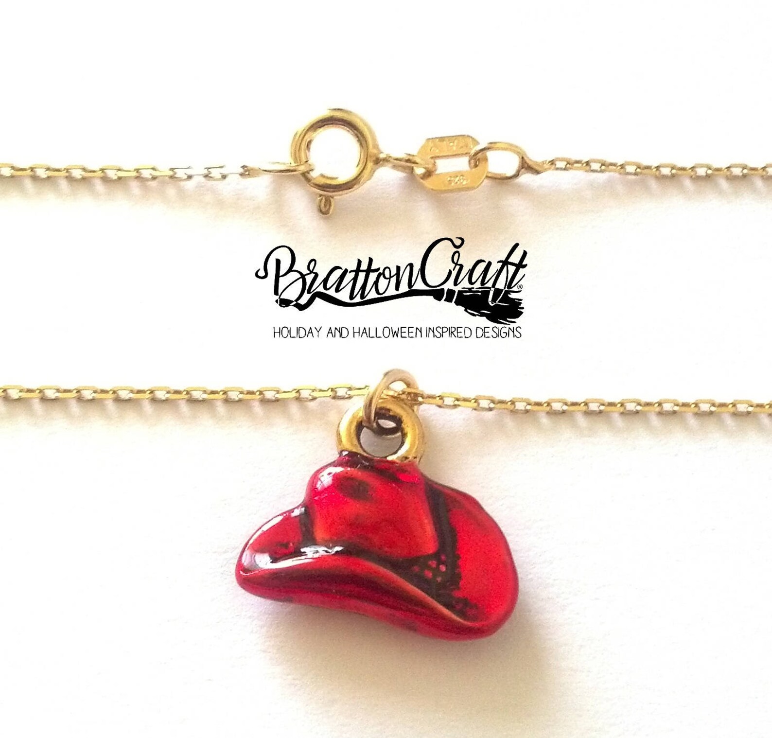 Red and Gold Cowboy Hat Necklace Western Hat Necklace Etsy