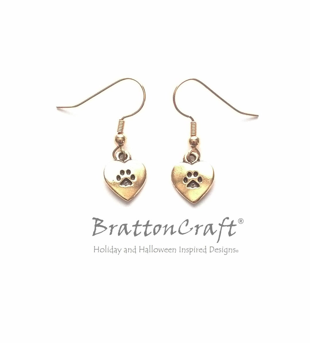 Gold Cat Paw Earrings Heart My Cat Earrings Paw Earrings Etsy