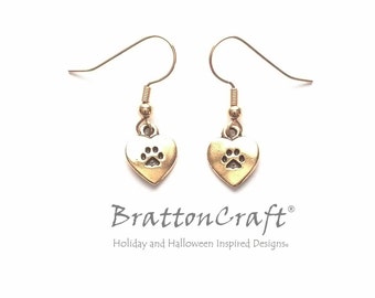 Orecchini a forma di cuore con zampa di cane in oro: ganci per orecchini placcati in oro, gioielli per amanti degli animali.