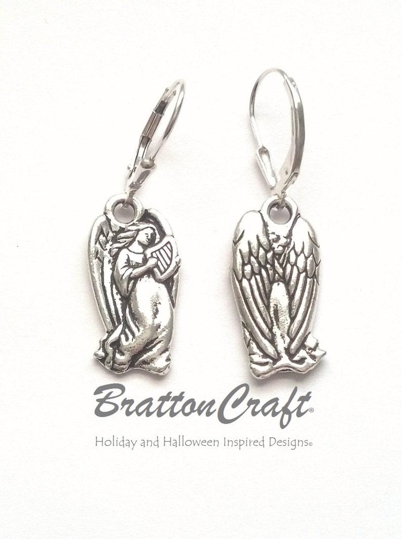 Silver Angel Earrings Easter Earrings Memorial Earrings Easter Jewelry Angel Jewelry Religious Jewelry image 2