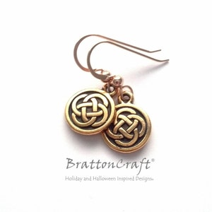 Gold Celtic Knot Earrings - Antiqued Gold Celtic Earrings - Celtic Circle Earrings - Celtic Jewelry - Celtic Knot Jewelry - Irish - Scottish