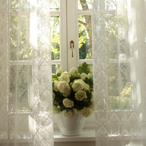 JOSEPHINE' One panel Fine French Embroidered Natural White Full Lenght  Lace  Curtain Sale By the Panel or Custom