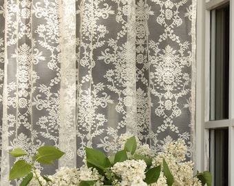 ESTÉE' Classical French Embroidered Ivory Net Lace Curtains sale by panel