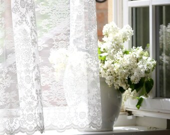 ESTÉE' Elegant French Embroidered White Net Lace Curtain sale by panel